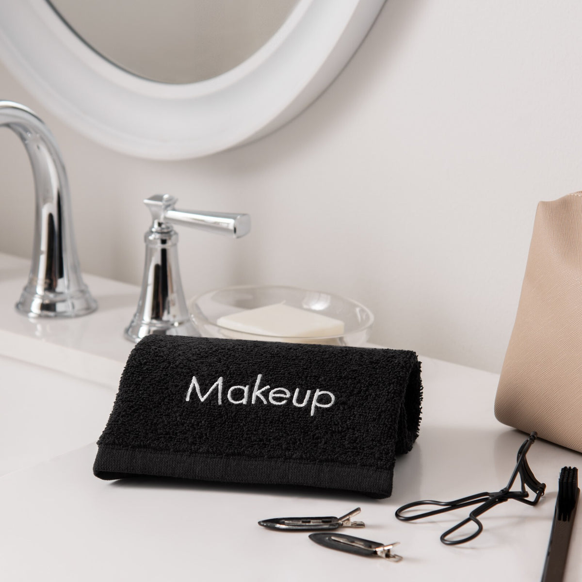 Black Cotton Makeup Removal Towels - 6 Pack, 13x13 Inch Washcloths