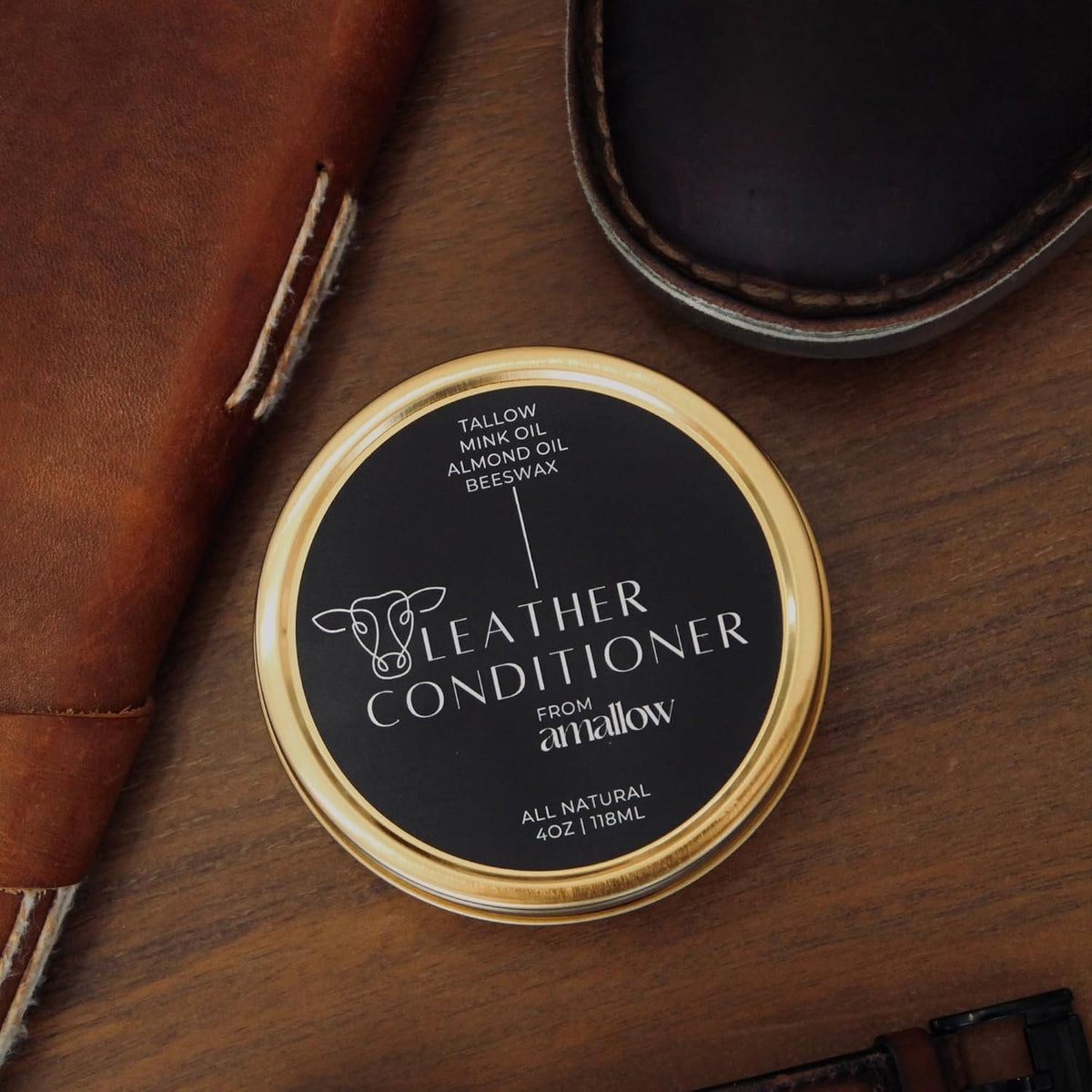 Leather Conditioner Balm with Mink Oil, Beeswax & Tallow - All Natural Leather Care
