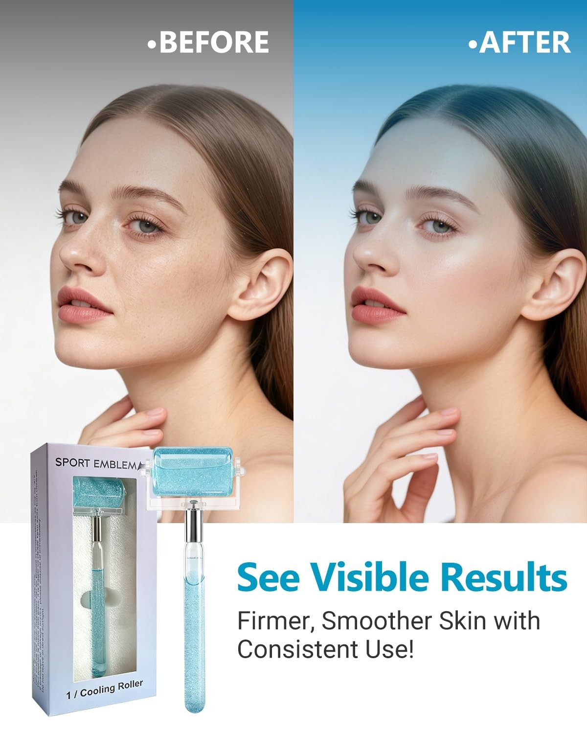 Facial Ice Roller with Glitter Handle for Skin Refreshing & Warm Therapy