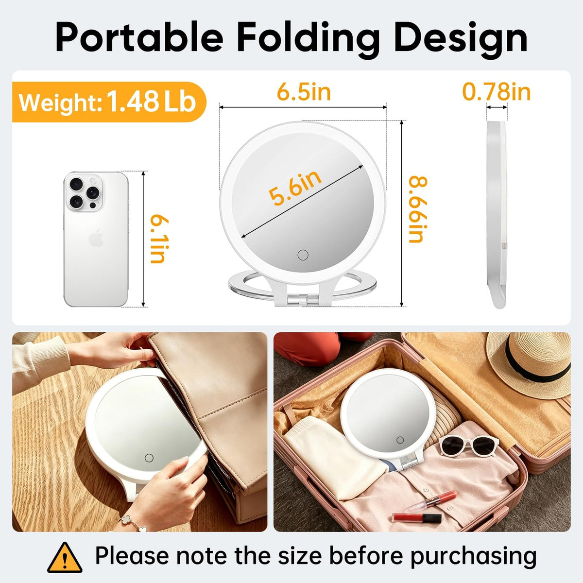 Rechargeable 30X Double Sided LED Makeup Vanity Mirror with 3 Light Modes