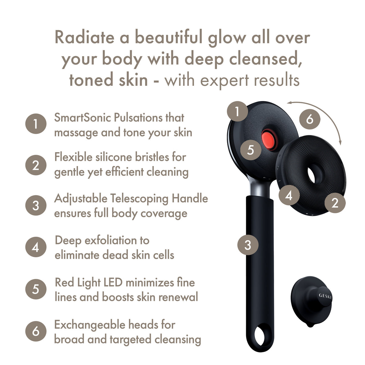 GESKE Sonic LED Full-Body Brush & Intensive Exfoliator 9 in 1 Black