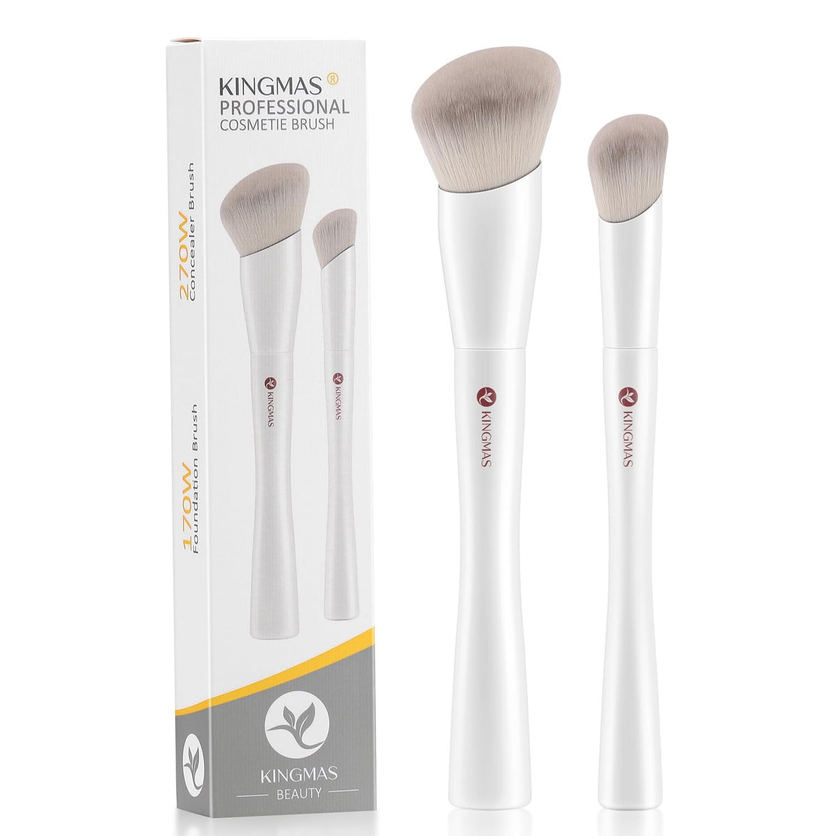 Angled Foundation and Concealer Makeup Brush Set - Premium Synthetic Kabuki Tools