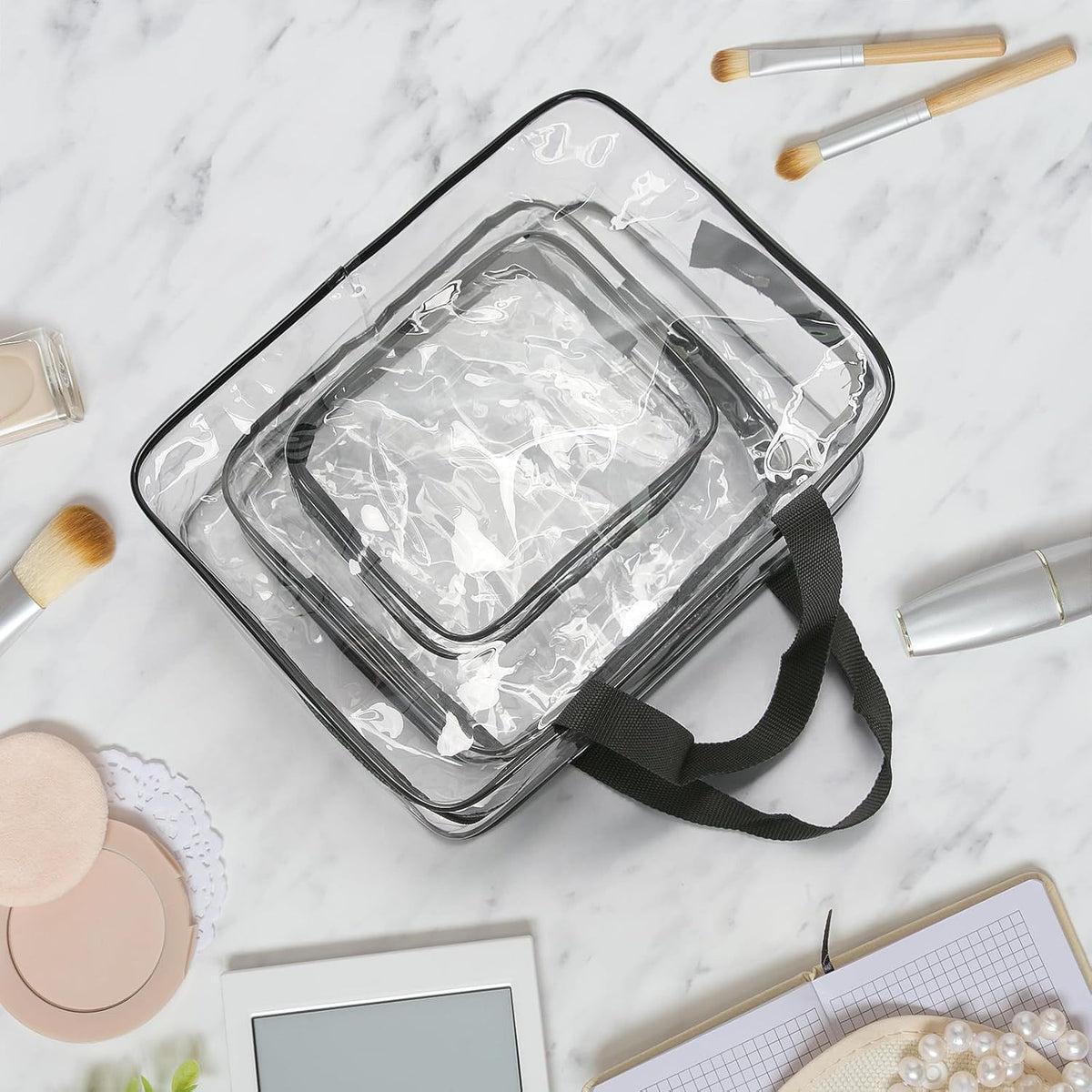 Large Waterproof Transparent Travel Cosmetic Bags Set - 3 Sizes