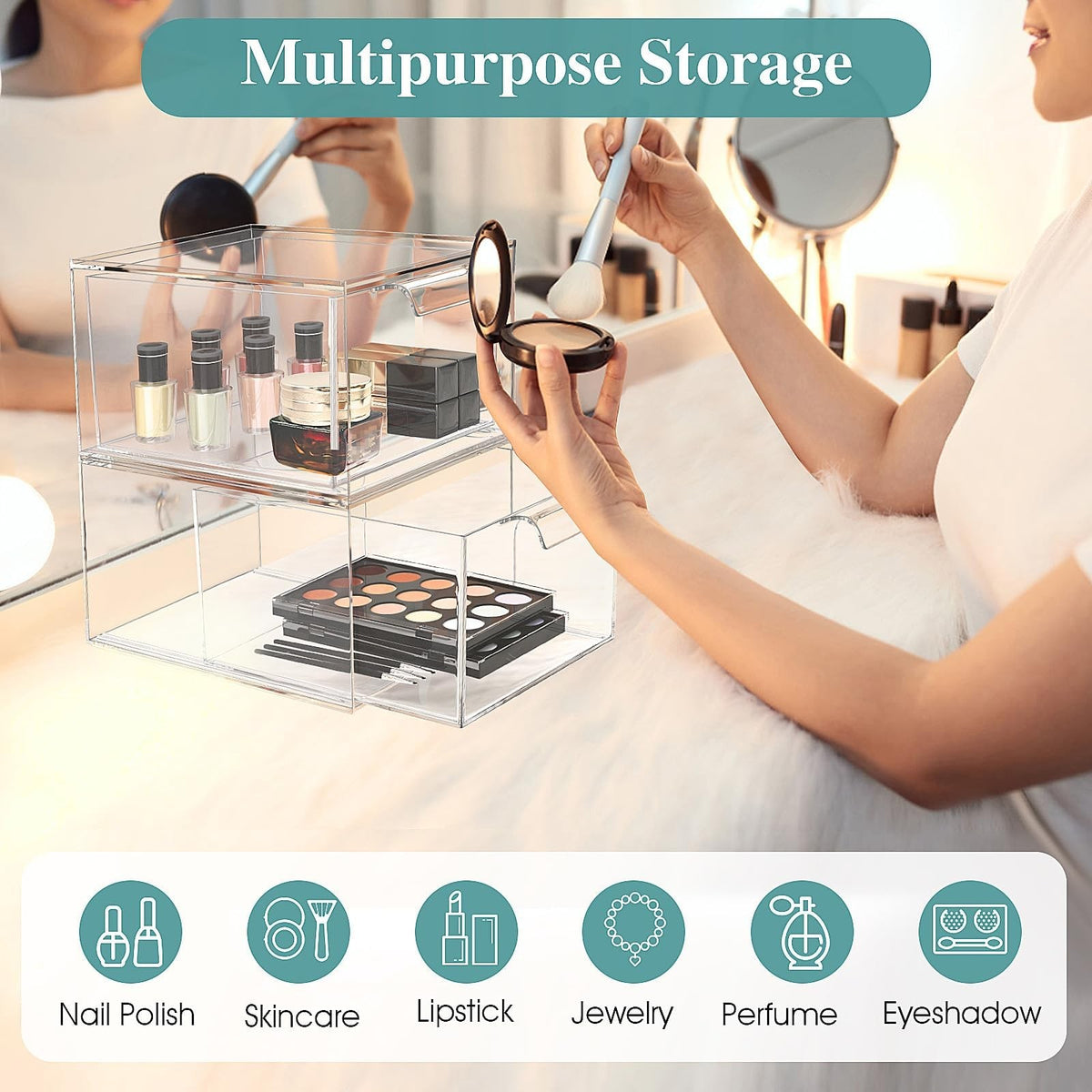 Stackable Acrylic Makeup Organizer Set - Clear Drawer Storage for Vanity & Bathroom