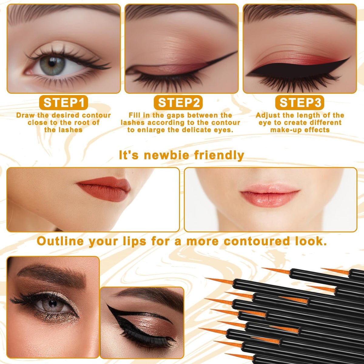 Disposable Eyeliner Brush Set Fine Point Cosmetic Applicators 150 pcs