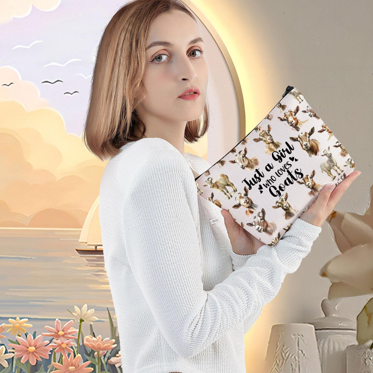 Funny Goat Cosmetic Bag – Animal Lover Gift Makeup Zipper Pouch