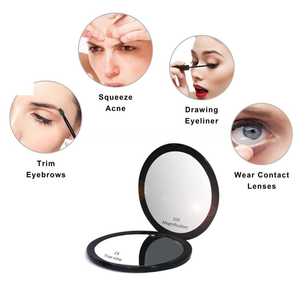 Magnifying Compact Mirror for Purse - 1x/10x Foldable Travel Makeup Mirror