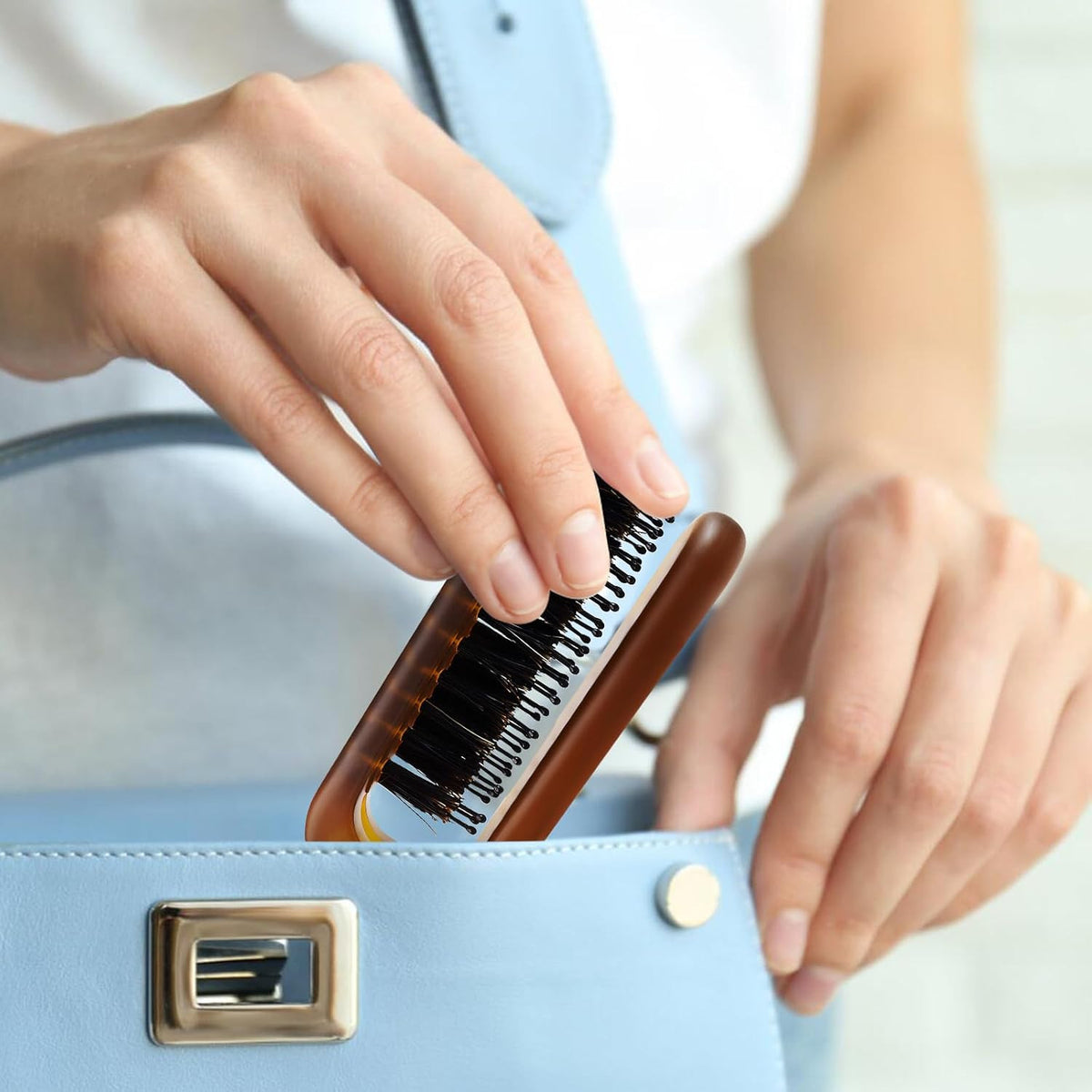 Travel Folding Hair Brush - Portable Boar Bristle Detangler for Men & Women
