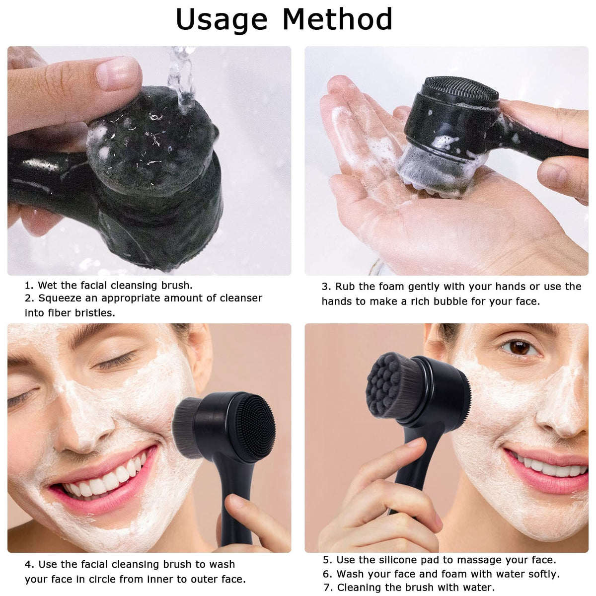 Beomeen 2-in-1 Facial Cleansing Brush with Silicone & Bamboo Charcoal Fiber