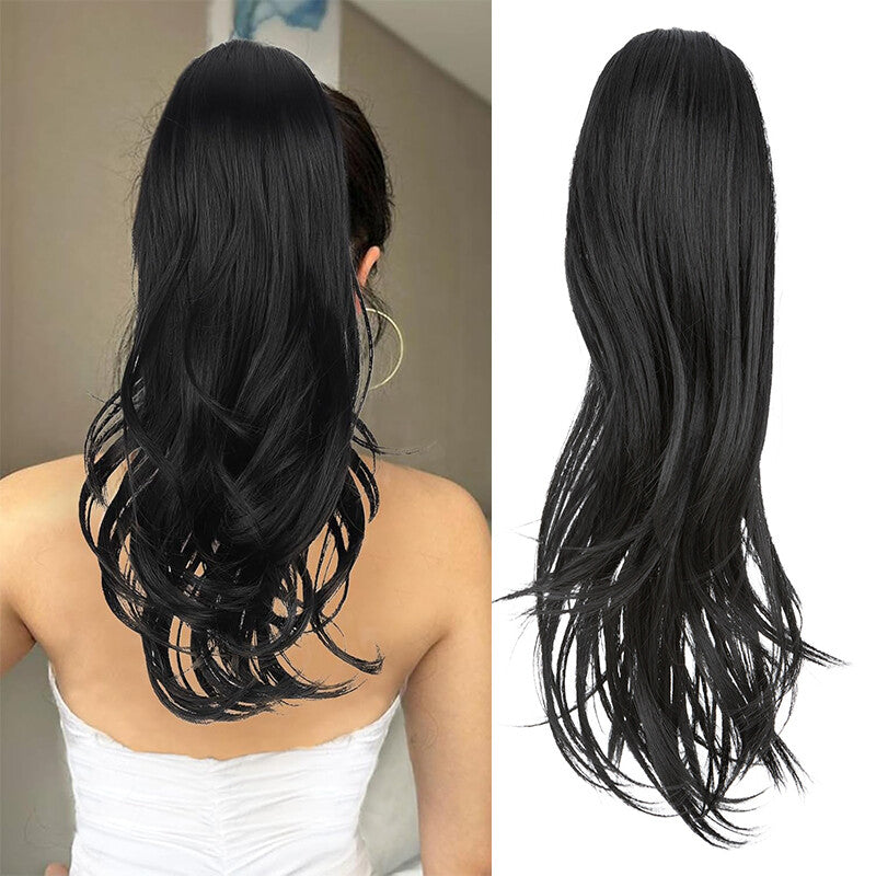 22-Inch Real Human Hair Ponytail Extension Clip-In Layered Drawstring
