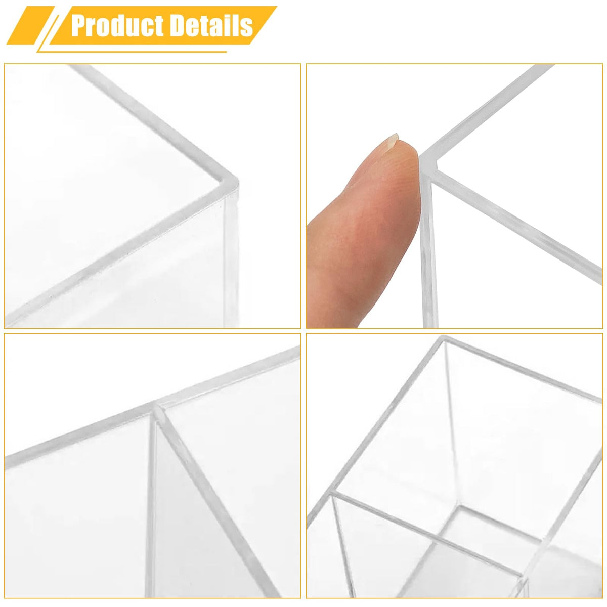 Acrylic Makeup Brush Organizer with 3 Compartments - Clear Storage for Cosmetics & Accessories