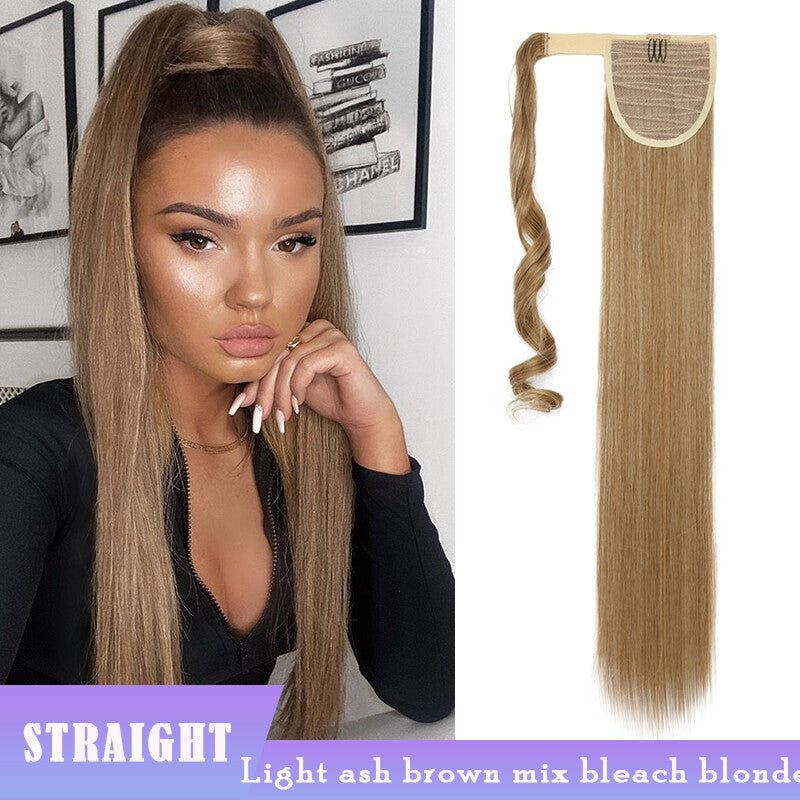 Thick Clip-In Ponytail Hair Extension - Fake Human Hair, Wavy & Straight