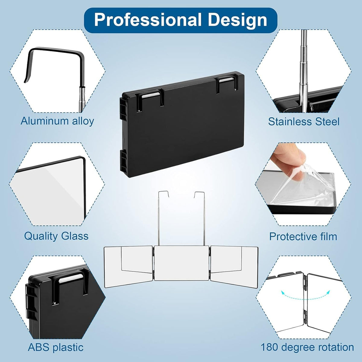 3-Way Self Hair Cutting Mirror - 360° Tri-Fold Shaving & Makeup Mirror