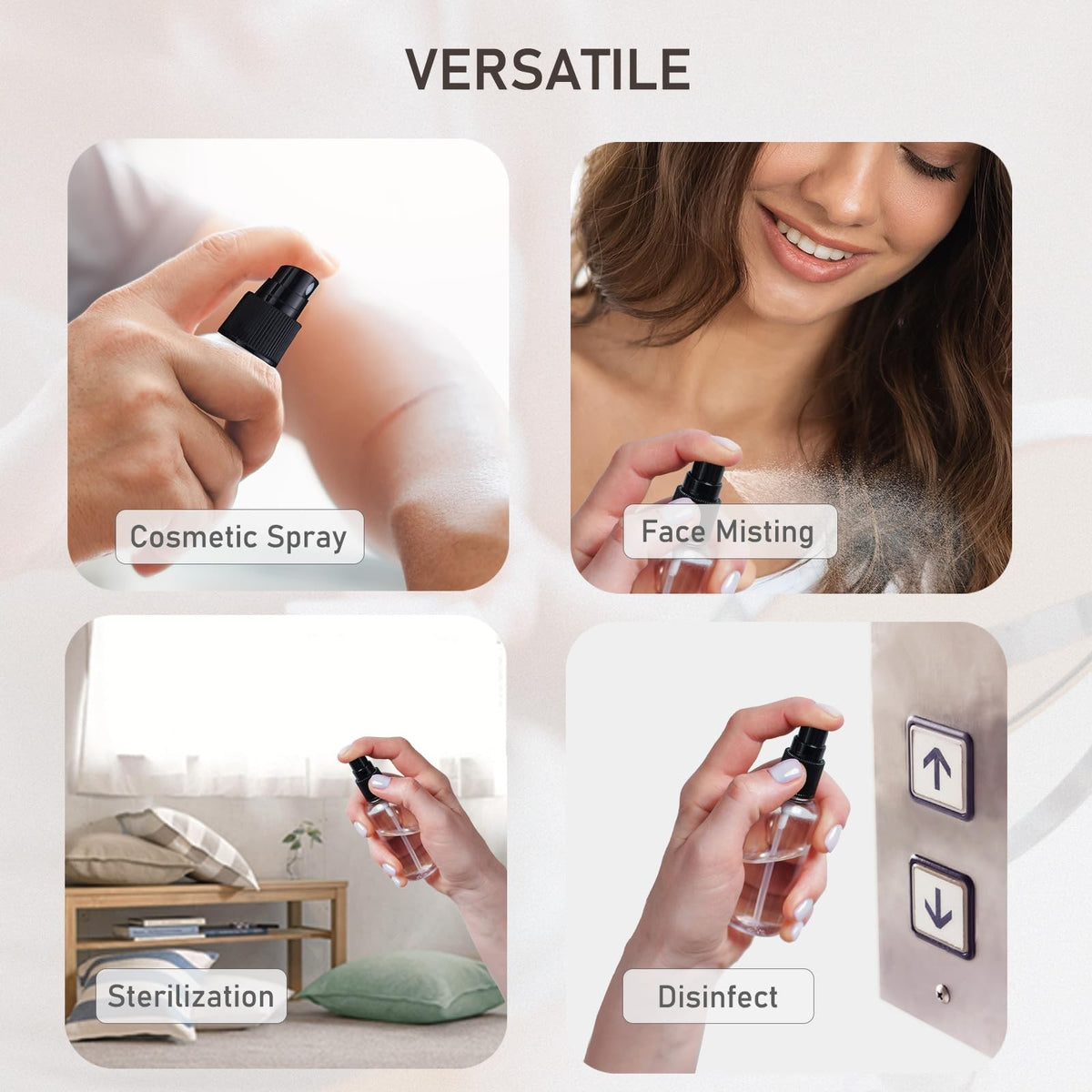 Refillable 2oz Travel Spray Bottles - Clear Fine Mist Atomizers 10 Pack