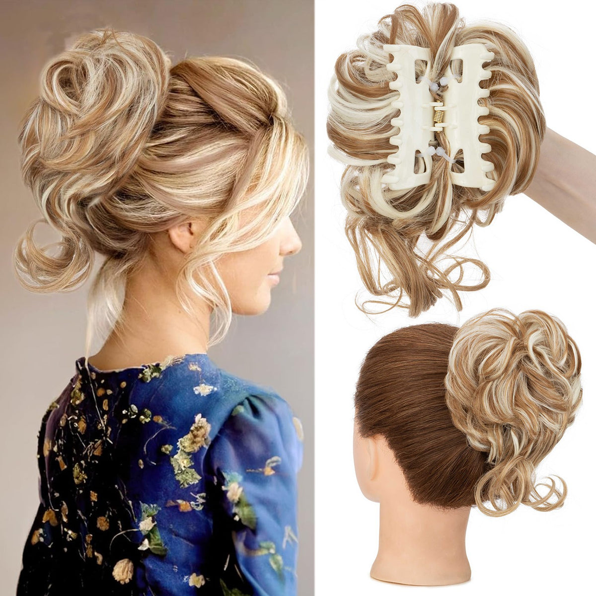 Thick Messy Curly Hair Bun Claw Clip Extensions - Multiple Colors & Lengths