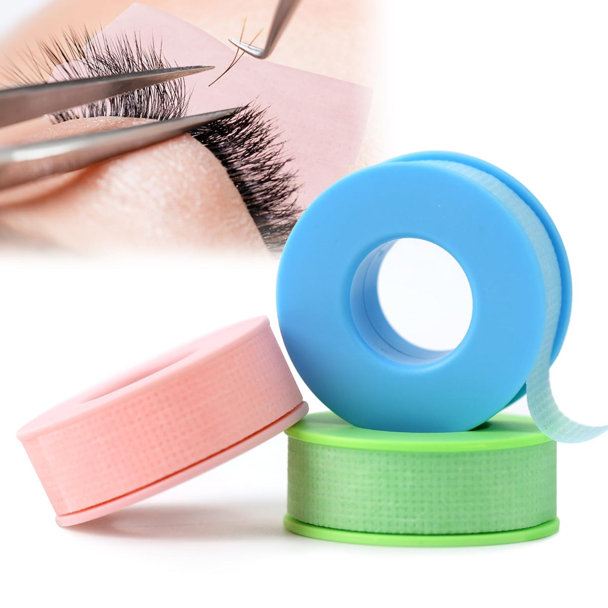 Silicone Lash Extension Tape Roll Set - Hypoallergenic, Waterproof, 140 Inches - Pink, Blue, Green