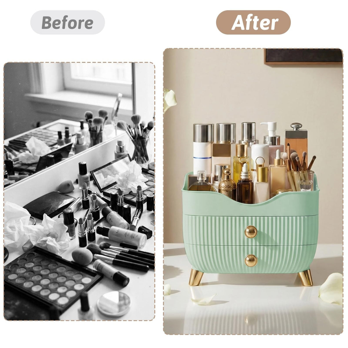 Large Capacity Makeup Organizer with Drawers and Top Compartment for Skincare and Cosmetics