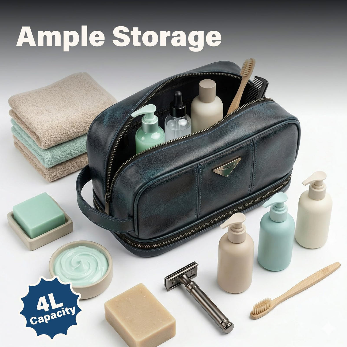 Water-Resistant Leather Travel Toiletry Bag for Men – Dopp Kit Organizer