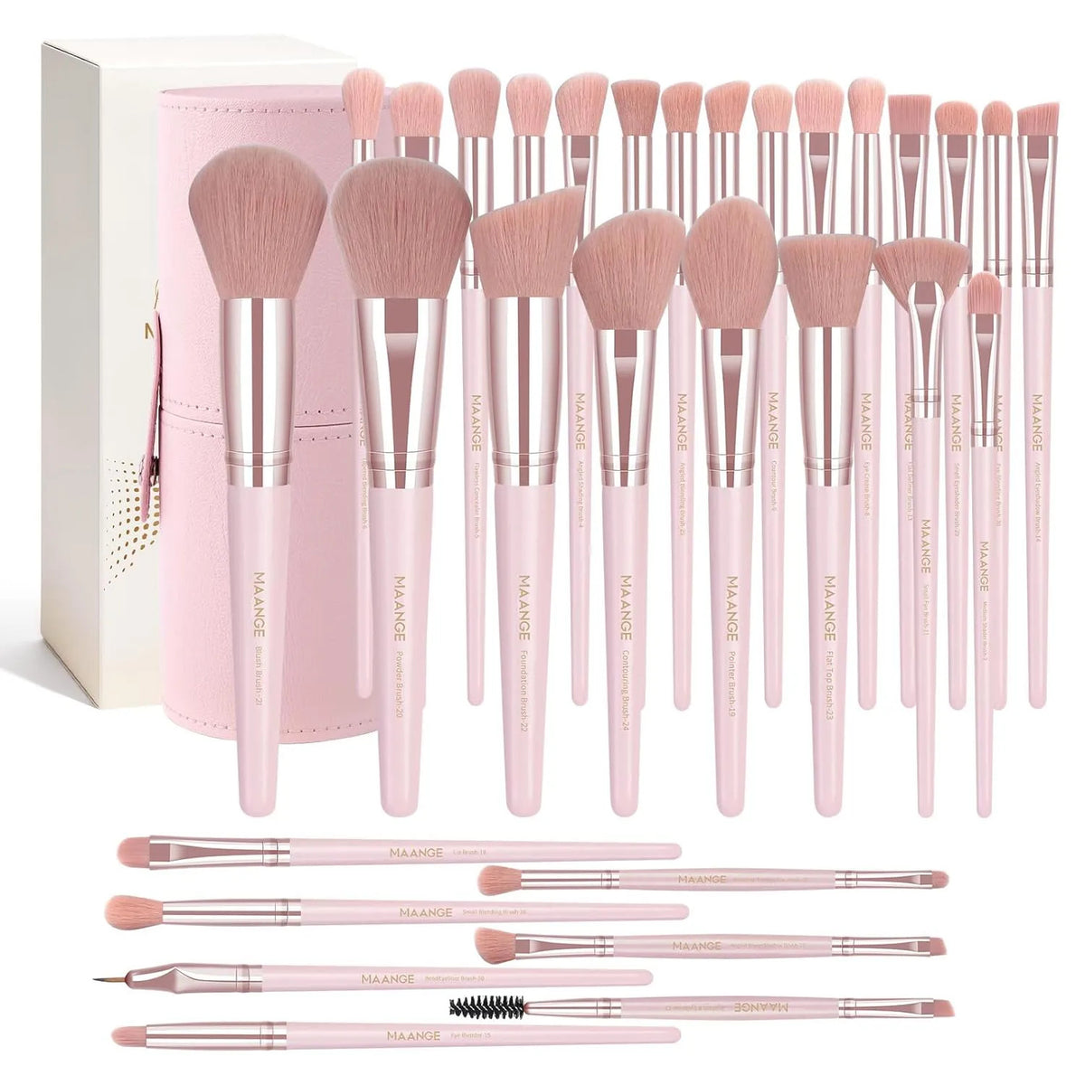 Maange 30-Piece Makeup Brush Set with Travel Case – includes 6 Face & 24 Eye Brushes