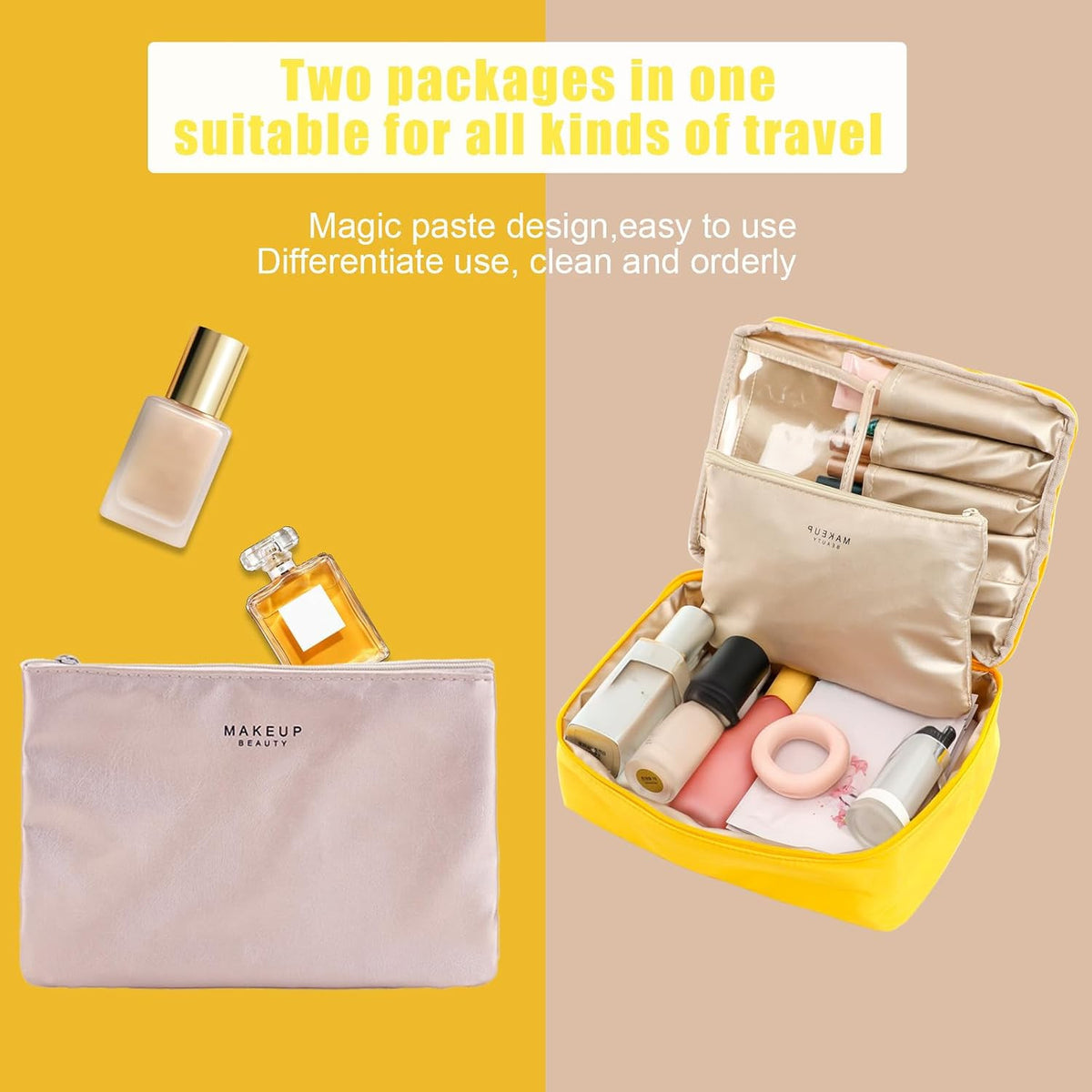 Lightweight Travel Makeup Bag with Large Capacity and Waterproof Interior