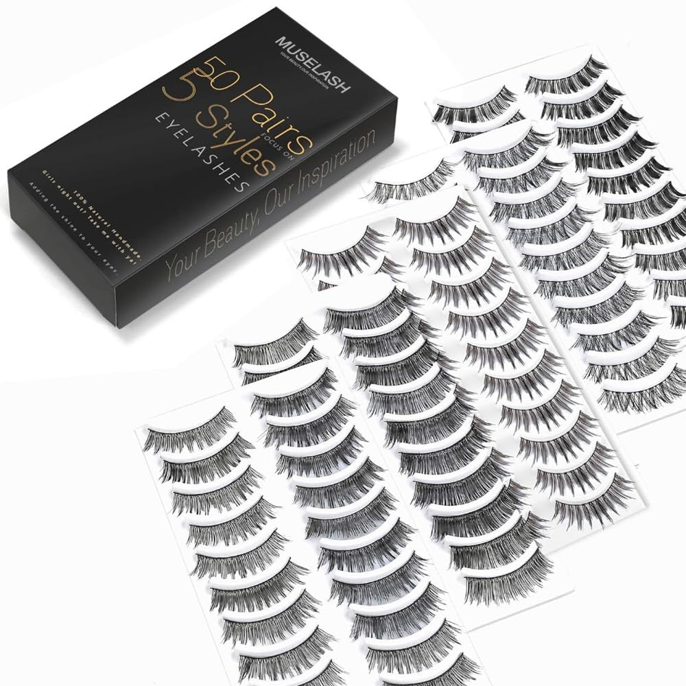 50 Pairs False Eyelashes Set - Natural, Wispy & Volume Styles for Makeup