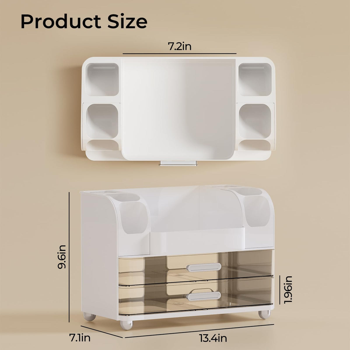 Makeup Organizer with 2 Large Drawers and Dual Brush Holders for Vanity & Bathroom