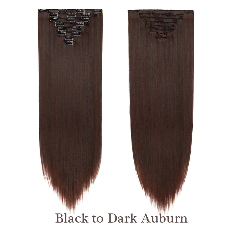 Clip-In Hair Extensions Full Head Ombre Highlight Synthetic Thick Hair 8-24 Inches