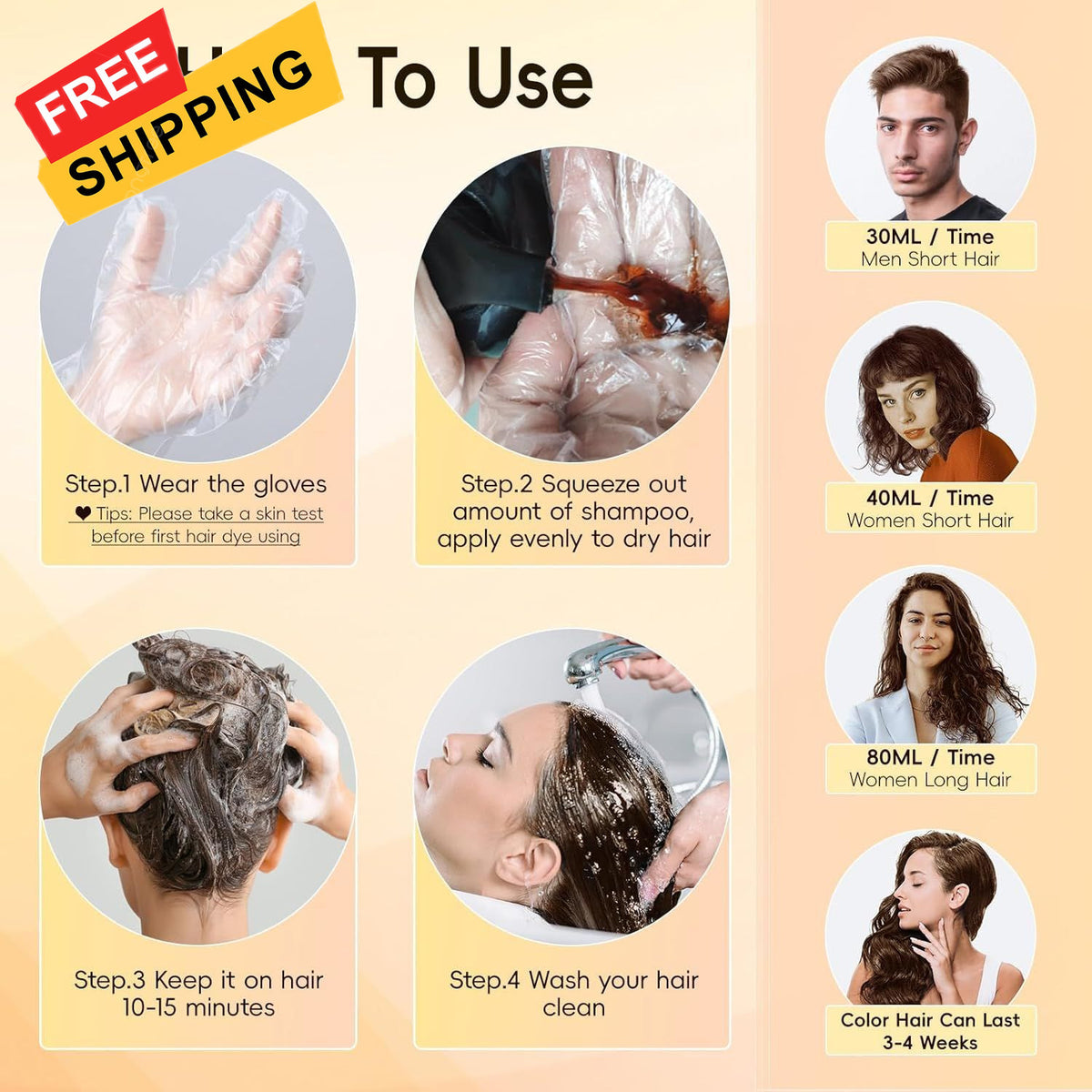 Dark Brown Hair Dye Shampoo 3 in 1 for Gray Hair – Vegan Hair Color & Conditioner