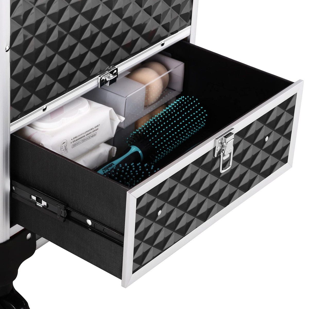 Large Professional Makeup Case with Rolling Wheels & Lockable Compartments