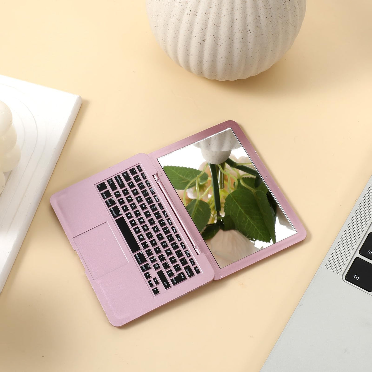 Mini Laptop Mirror Set - 3 Compact Foldable Makeup Mirrors with Keyboard Design