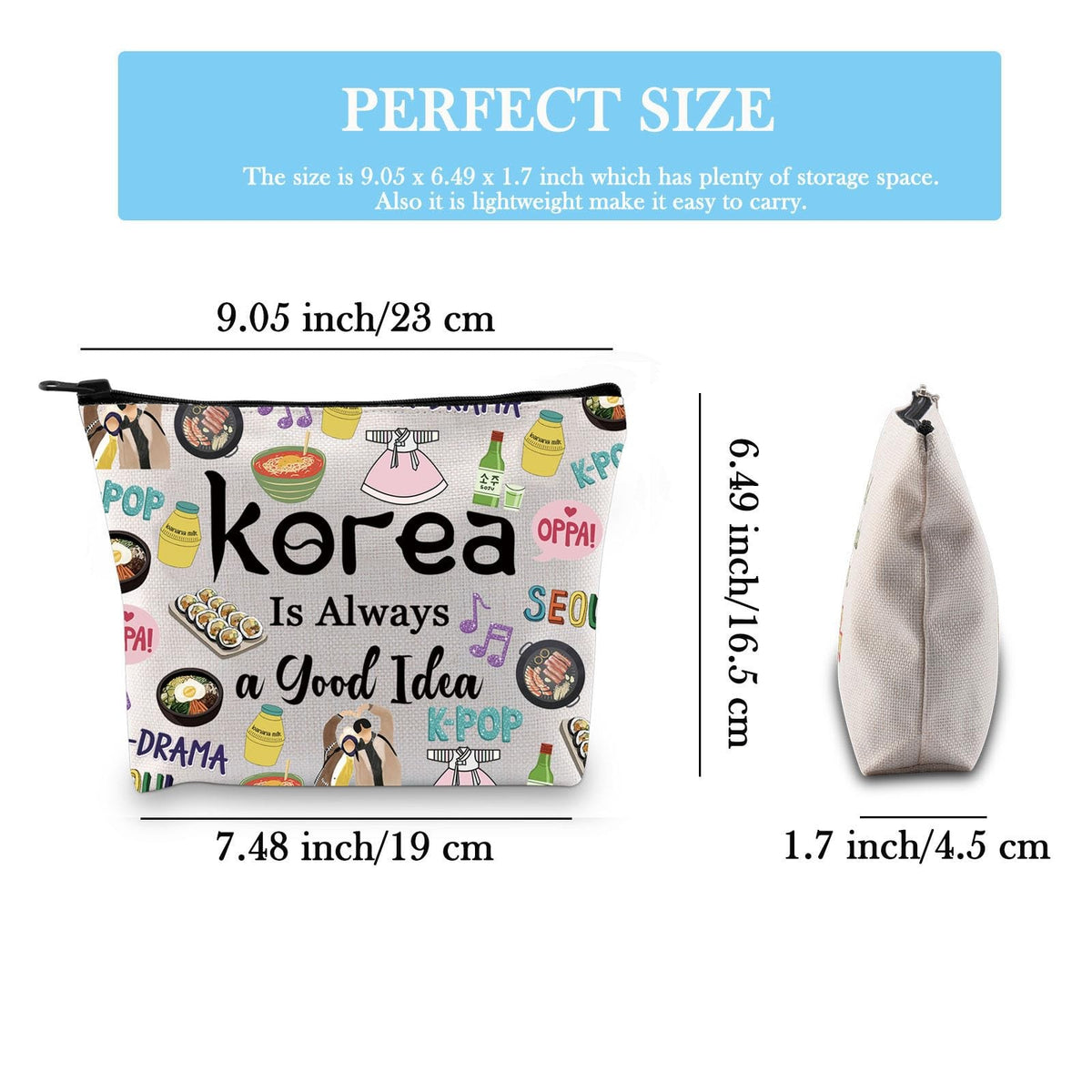 Korea Travel Cosmetic Bag - Souvenir Gift, Canvas, Portable Organizer