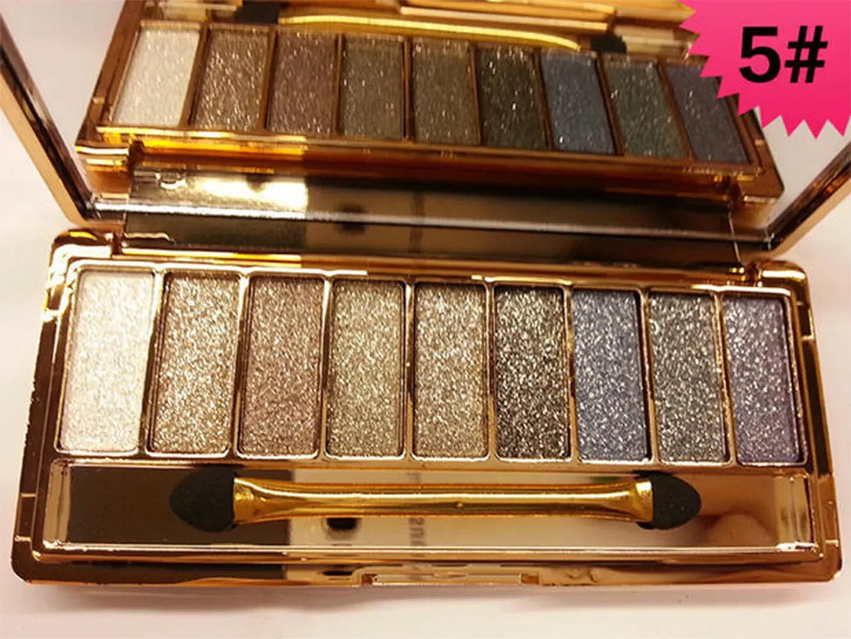 9-Color Glitter Eyeshadow Palette with Makeup Brush Set - Vibrant & Long Lasting