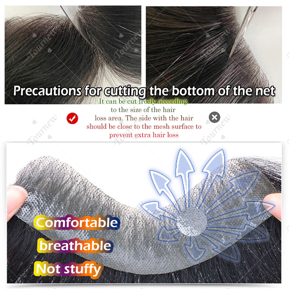 Men's Human Hair Toupee V Loop Hair Replacement System - Natural Look