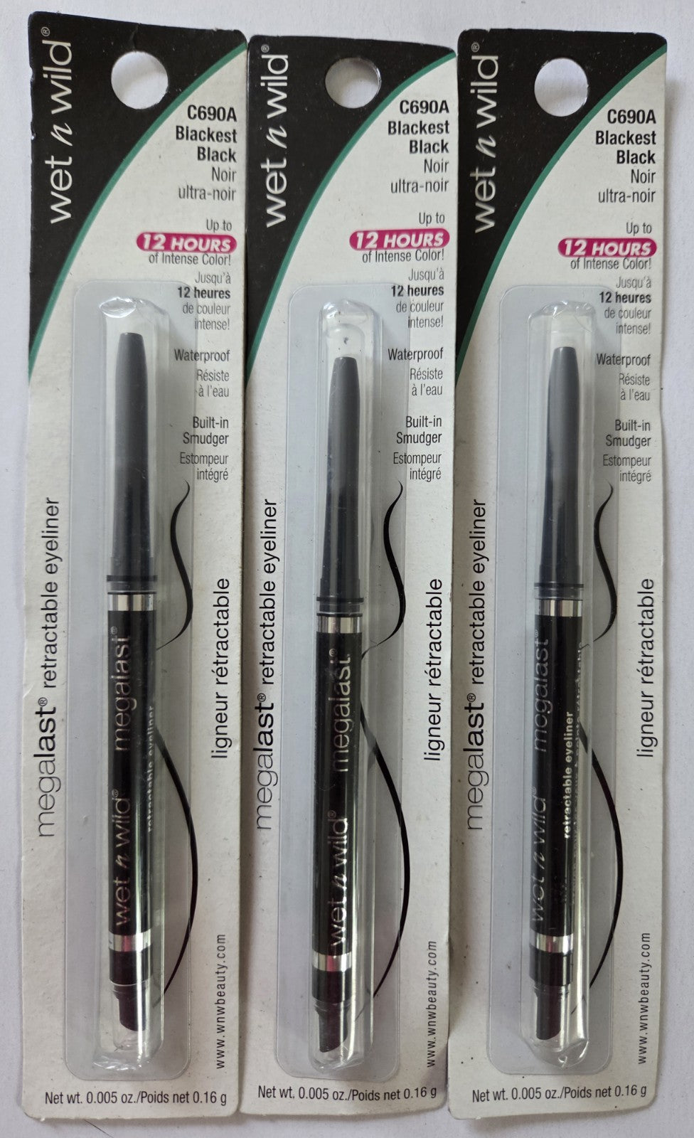 Waterproof Eyeliner Pencils Set - Blackest Black, Smudge-Proof, 3 Pack