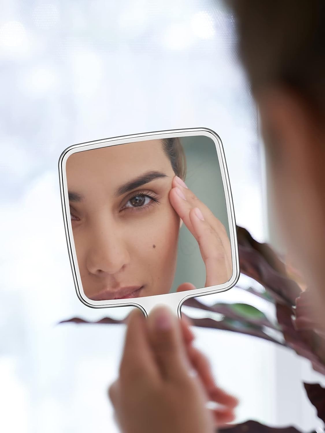 Small Handheld Makeup Mirror - Silver, 4 x 7 Inches, Portable Lash Mirror