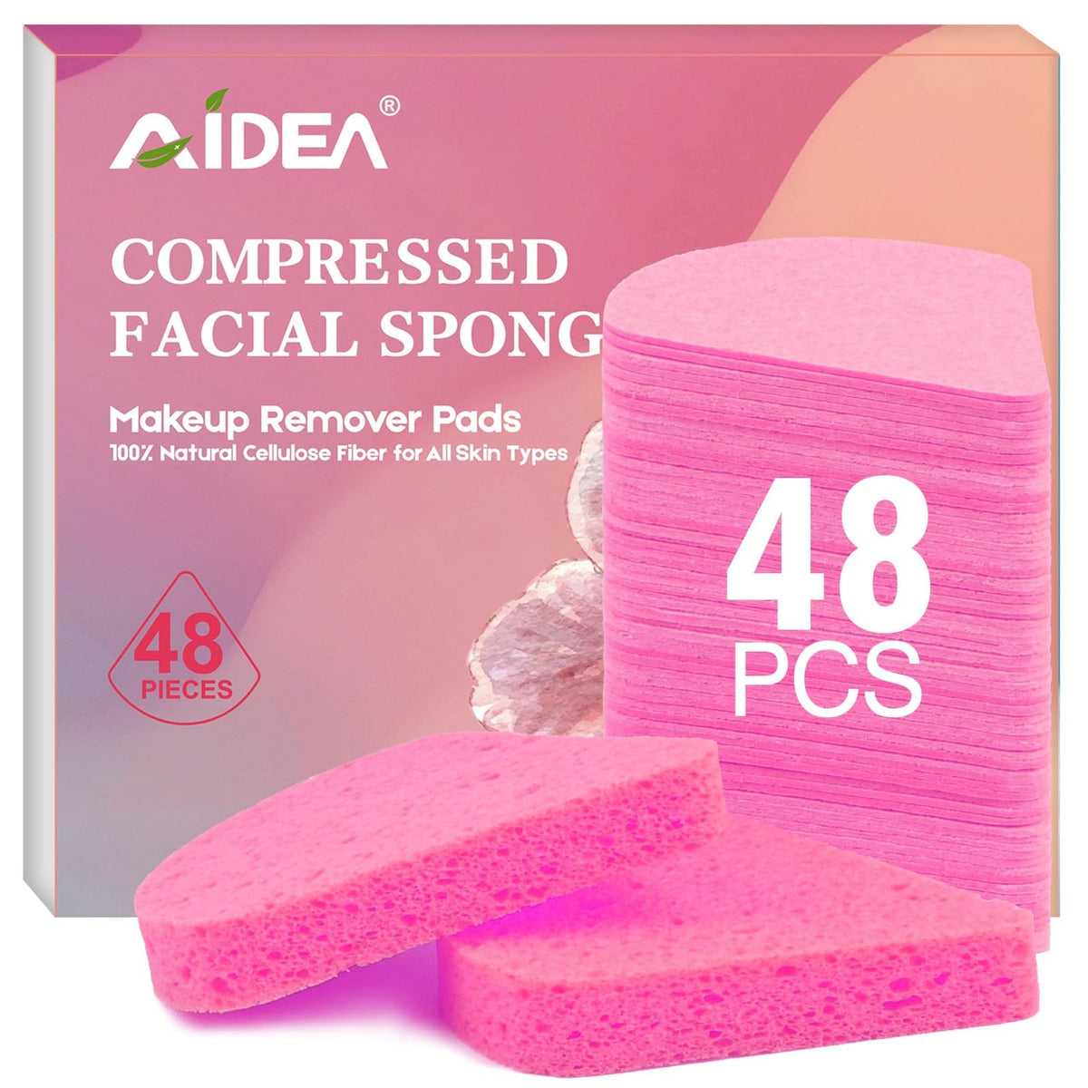 48 Pack Natural Cellulose Facial Sponges for Cleansing & Exfoliation