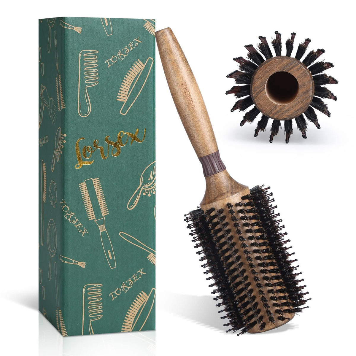 Round Boar Bristle Hair Brush for Blow Drying 2.8 Inch Salon-Style Styling Tool