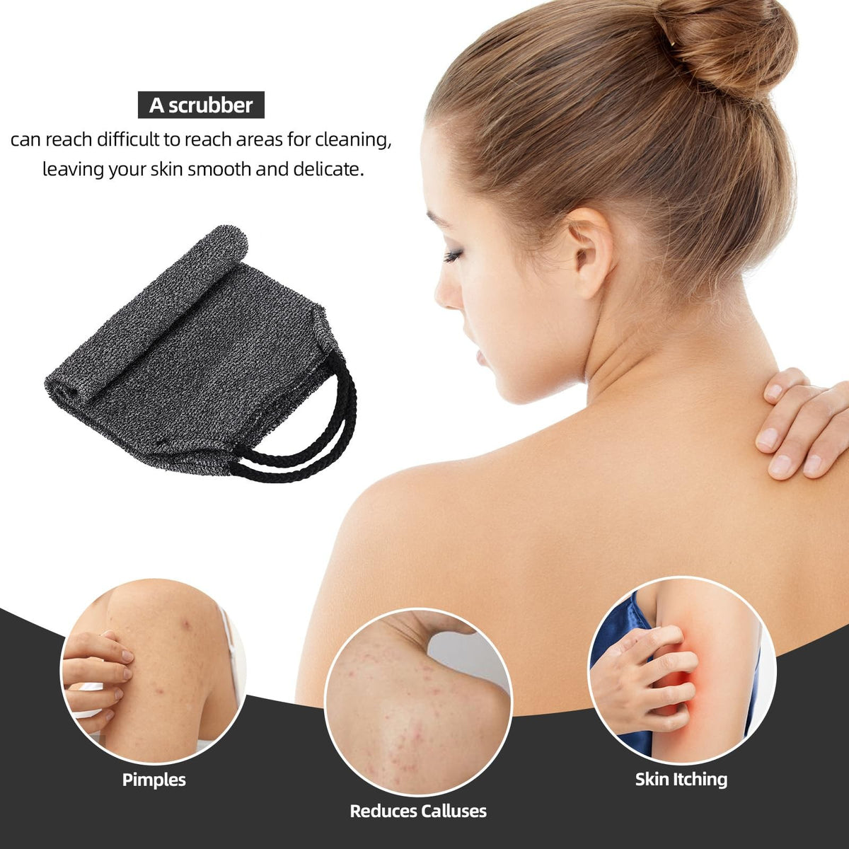 2Pcs Exfoliating Back Scrubber with Handles Body Towel Gray, Gray