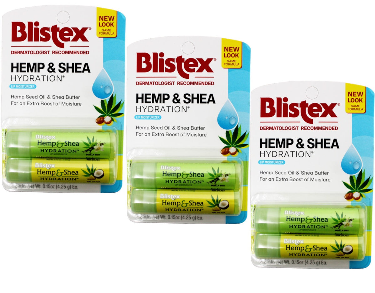 3 Pack Shea & Hemp Lip Balm Set - Moisturizing Lip Care with Shea Butter & Hemp Oil