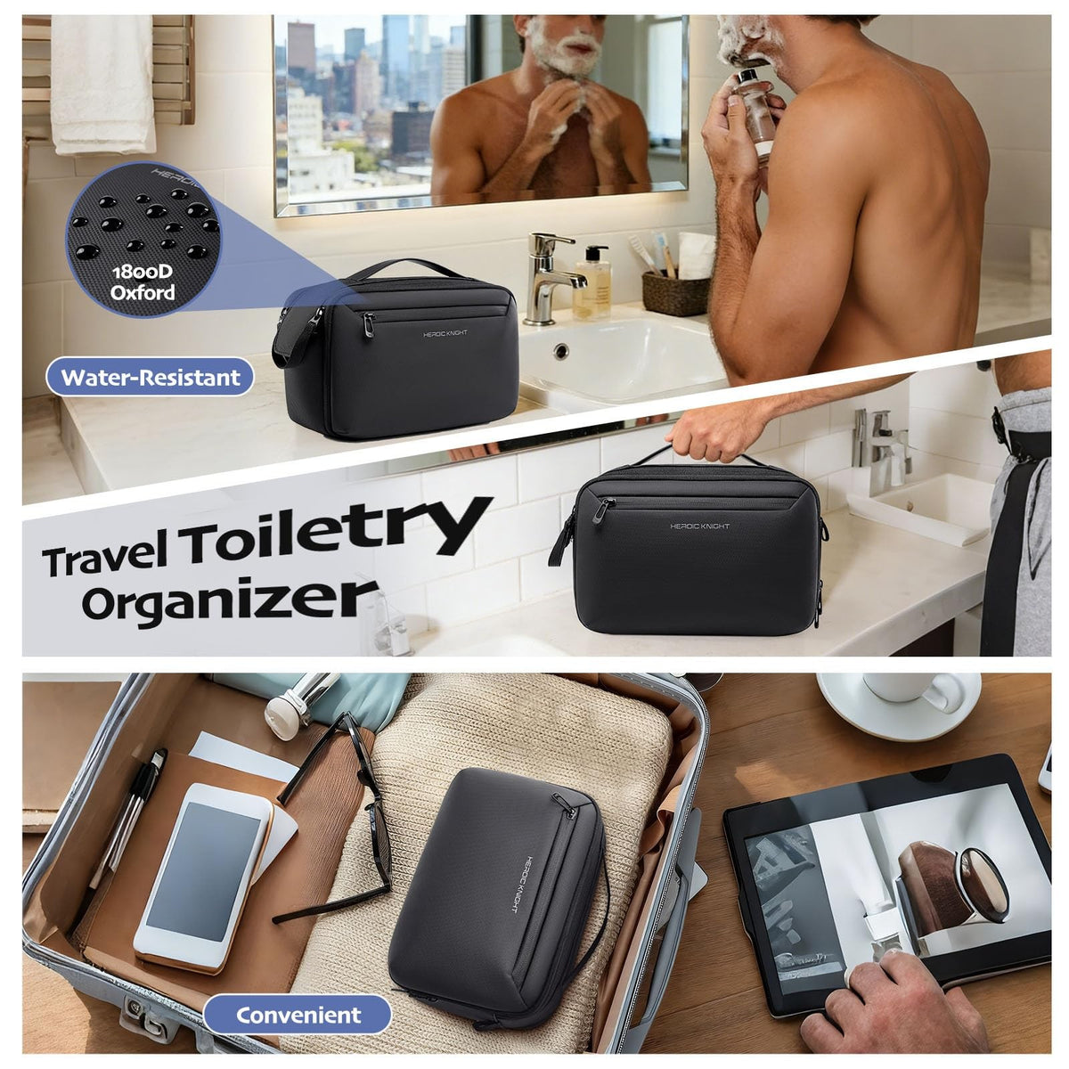 Waterproof Travel Toiletry Bag with Wet Pocket & Dry Compartment – Large Dopp Kit for Men