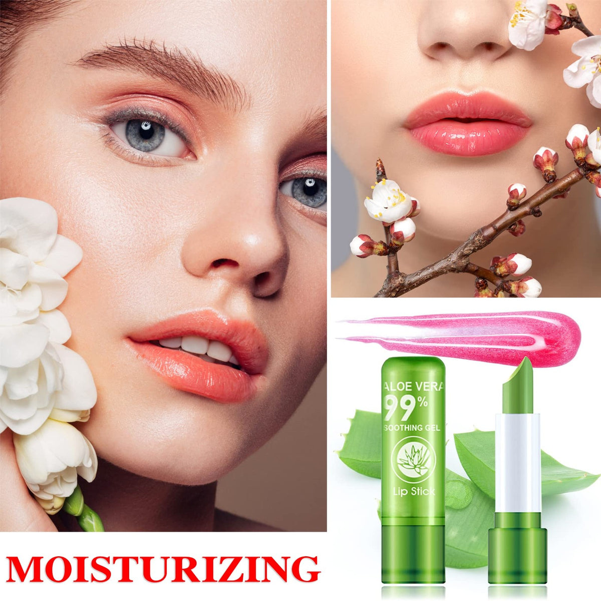 Color Changing Aloe Vera Lipstick Set - Moisturizing Lip Gloss & Lip Balm