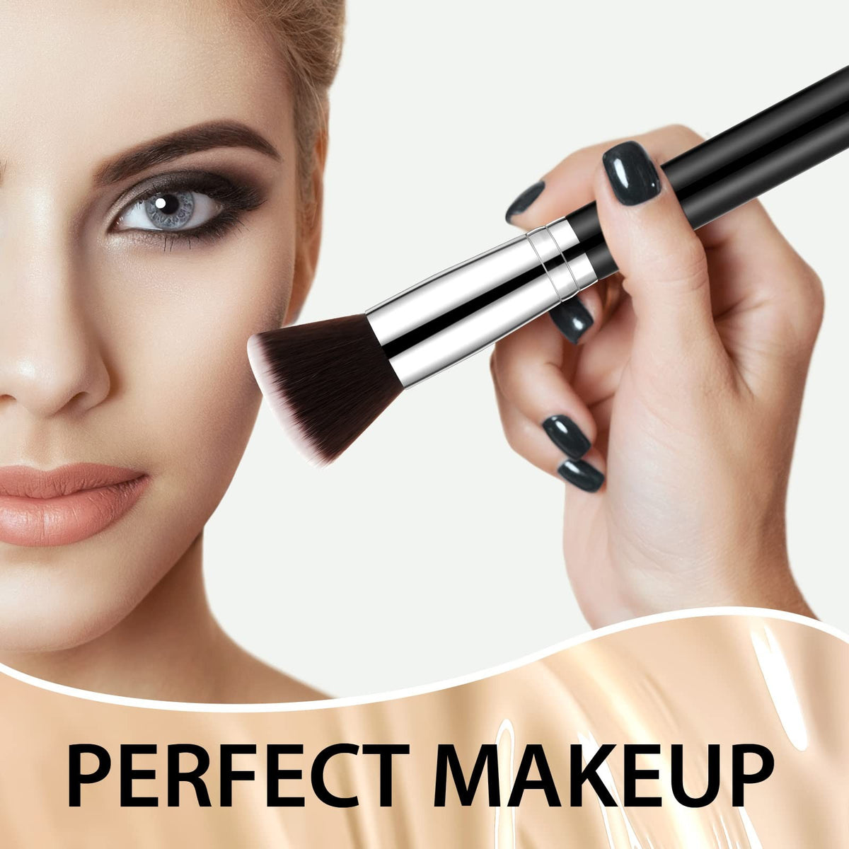 10 Pcs Flat Top Foundation Makeup Brushes Set - Liquid Face Beauty Tools
