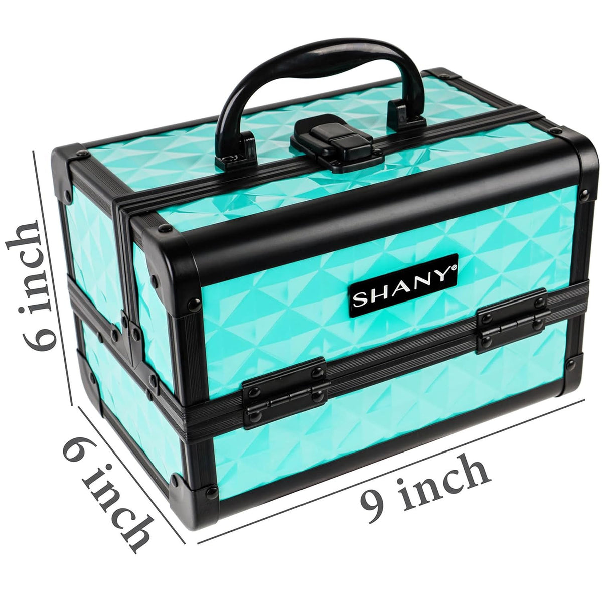 Portable Makeup Case with Mirror Turquoise Travel Cosmetic Organizer with Lock and Trays