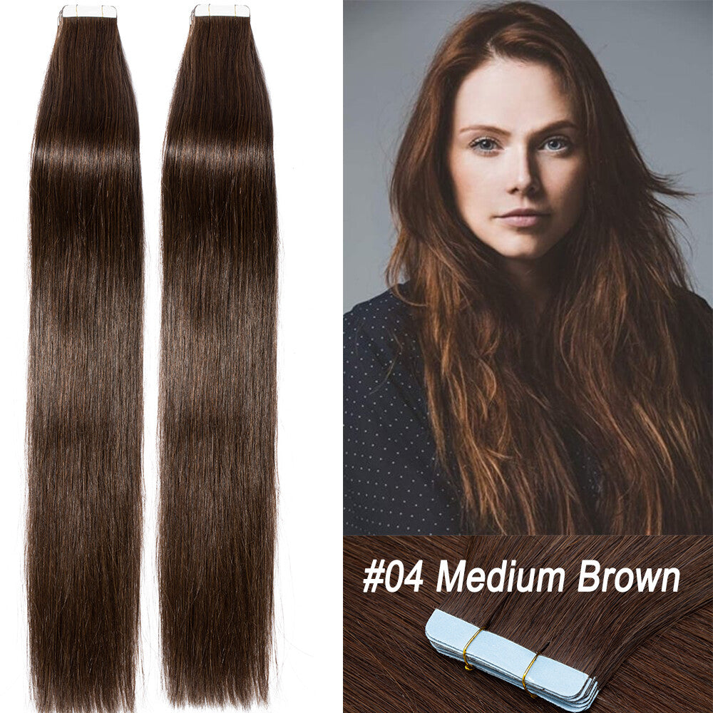 Thick Tape in Remy Human Hair Extensions Invisible Skin Weft Full Head