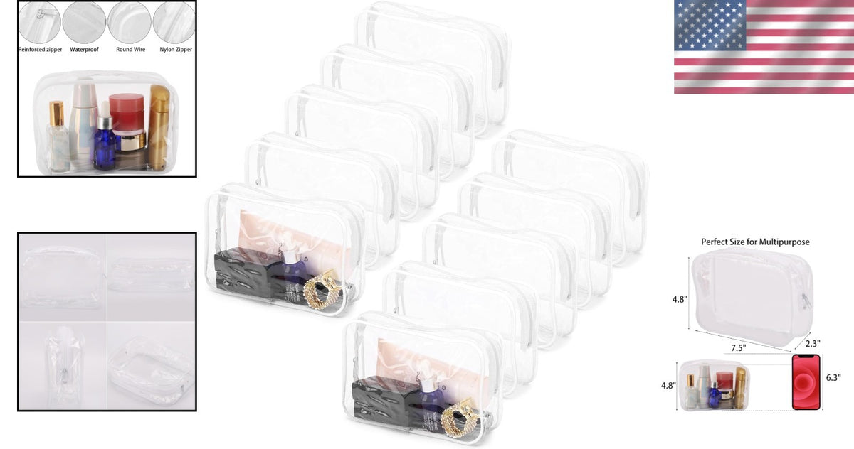 Set of 10 Waterproof Clear Makeup Bags Travel Organizer Cosmetic Bags
