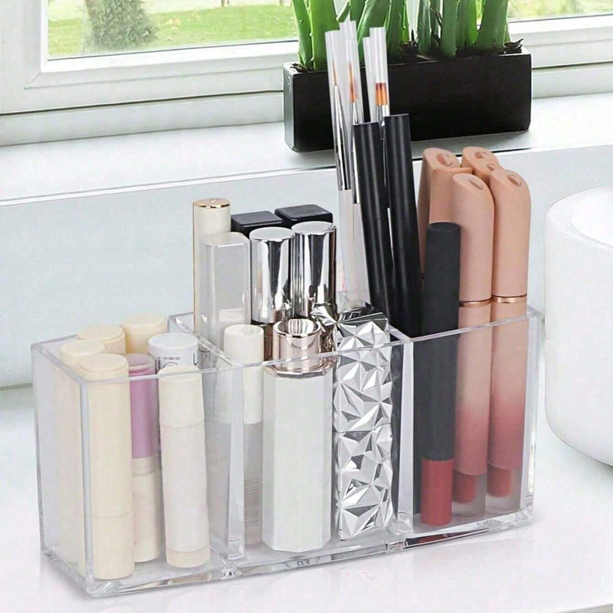3 Slot Makeup Brush Organizer with Clear PET Material for Cosmetics Storage