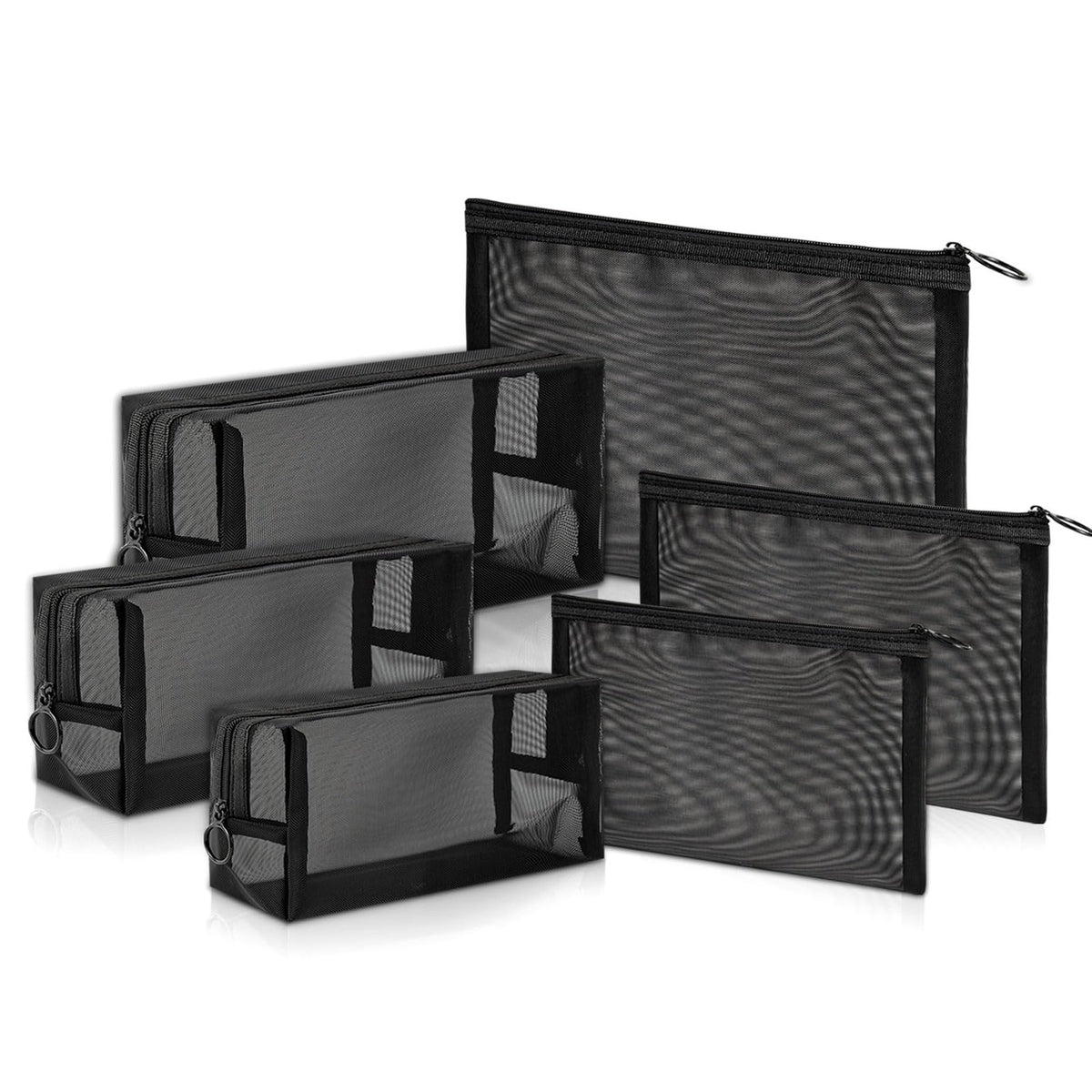 Mesh Cosmetic Travel Pouch Set - 6 Durable Nylon Makeup & Toiletry Bags