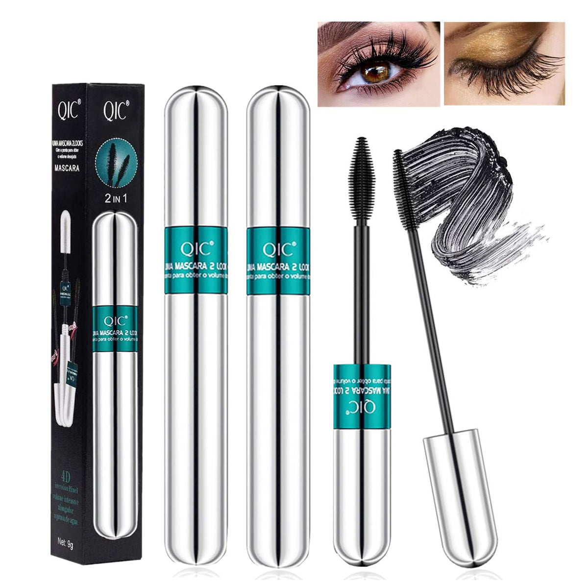 Long-Lasting 2 Pack Waterproof Lash Mascara Set with Dual Brushes