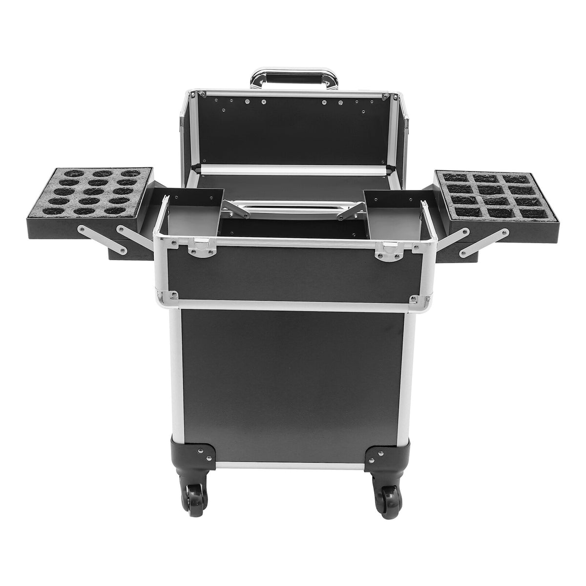 Rolling Makeup Train Case Cosmetic Trolley with Wheels Black
