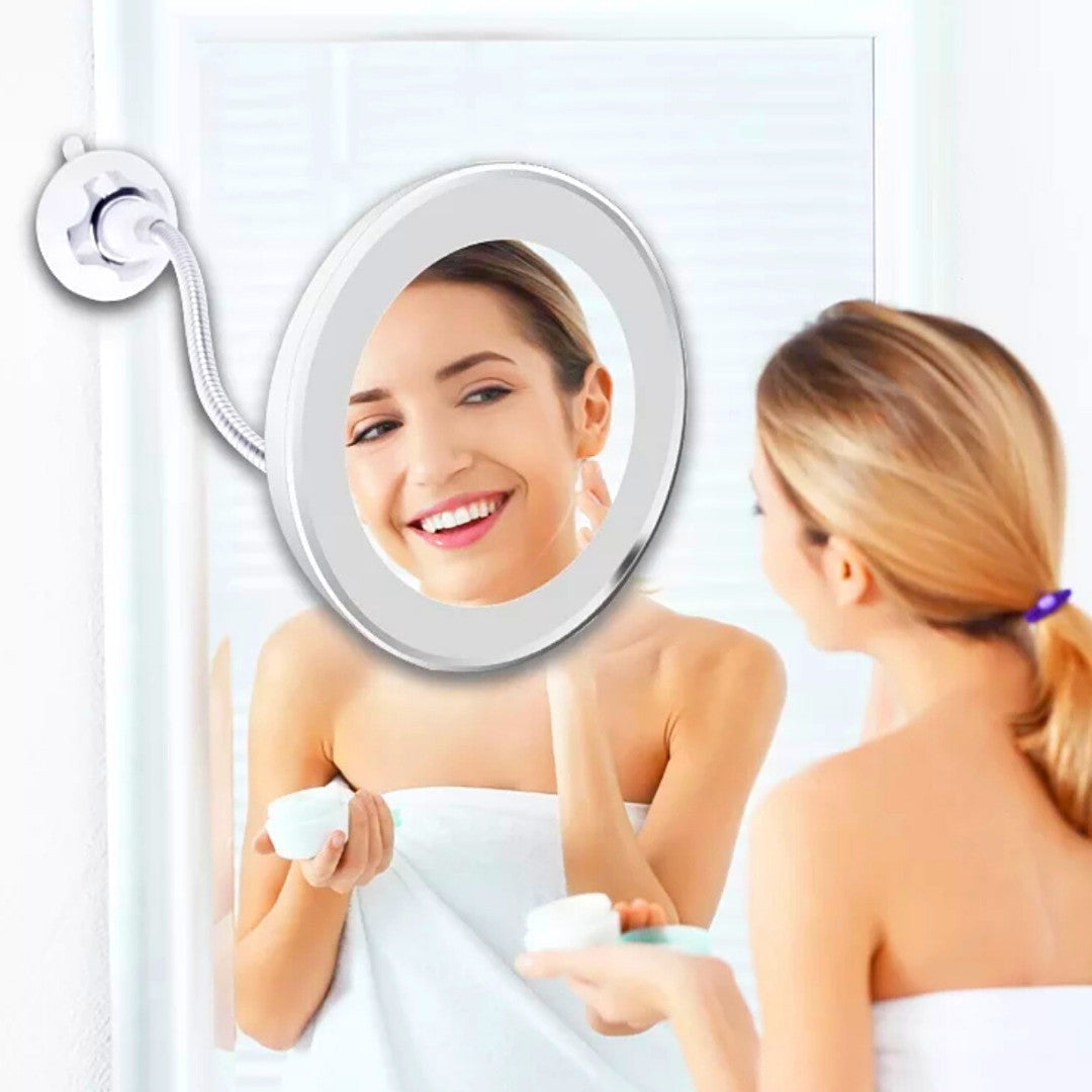 Magnifying Makeup Mirror with LED Light and Flexible Gooseneck 10x Zoom